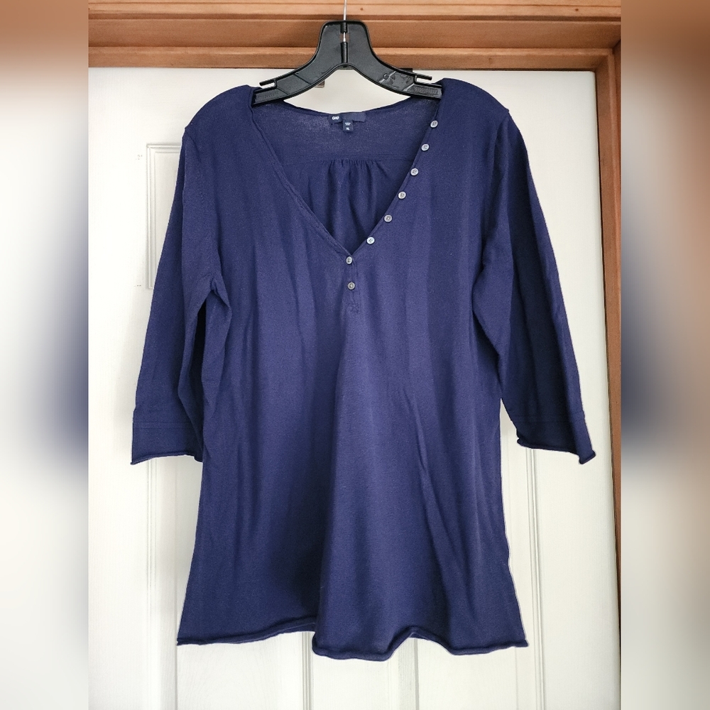 GAP Pullover V Neck 3/4 Sleeve Navy XL